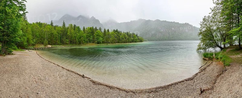 Landscape of Lake Offensee on a rainy day in spring, Salzkammergut, Austria