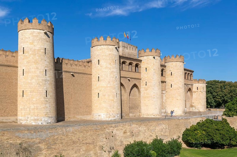 Historic walls fortifications of Aljafería Palace, Zaragoza, Aragon, Spain