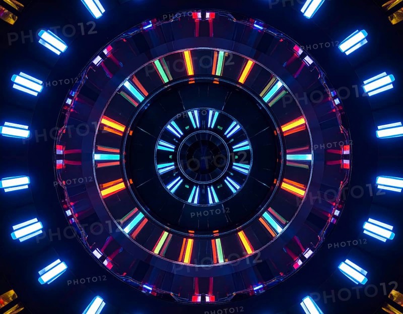 Abstract background of slightly unfocused multicolored glass lenses spinning and rotating, wallpaper illustration in vibrant neon colors, mandala background for business, textures and pattern, AI generated