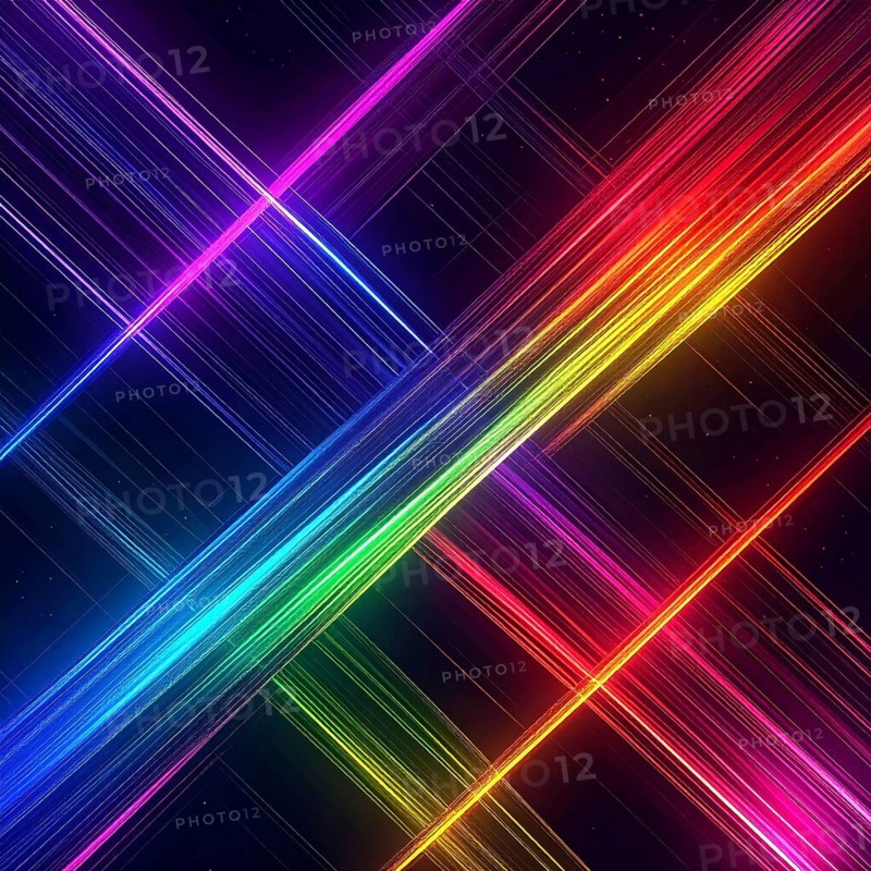 Abstract digital art featuring vibrant, intersecting neon lines creating a geometric pattern, Intersecting neon lines form a vibrant abstract geometric grid against a black background, Seamless looping illustration, colorful diagonal lines, creating a modern dynamic template background, vibrant colored lines and geometric forms for business or technology wallpaper, AI generated