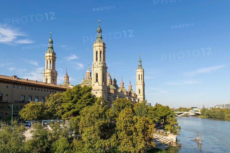 Basilica of Our Lady of the Pillar cathedral church, Zaragoza, Aragon, Spain, Europe view from River Ebro