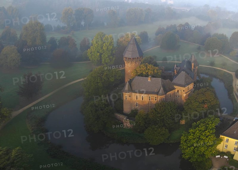 Aerial view of Linn Krefeld Castle, North Rhine-Westphalia, Germany