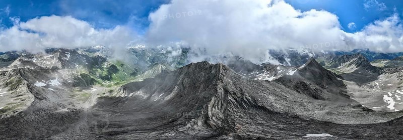360° alpine panorama, aerial view, Lasörling summit, Lasörling Group, Hohe Tauern, East Tyrol, Austria