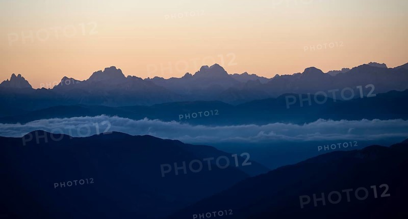 Mountain panorama at sunset, Stubai Alps, South Tyrol, Italy