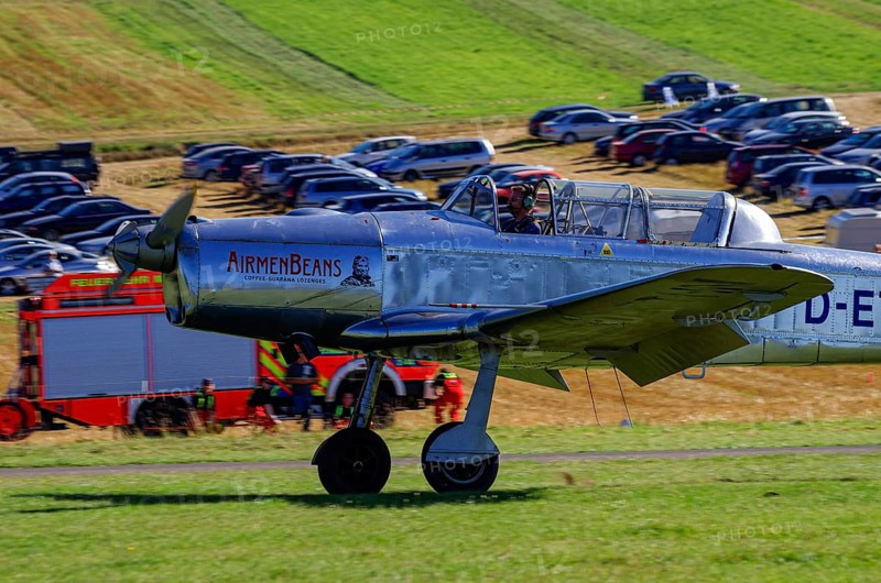 A Pilatus P-2 from Pilatus Flugzeugwerke AG with registration D-ETHN during a flight demonstration as part of an air show on Rossfeld in Metzingen-Glems, Baden-Württemberg, Germany, for editorial use only