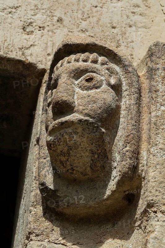 Porch sculptures of the romanesque church of Mailhat, Puy de Dome department, Auvergne-Rhone-Alpes, France