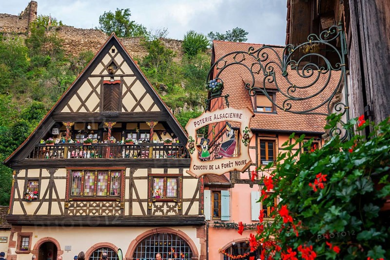 Decorated half-timbered house in the old town centre of Kaysersberg