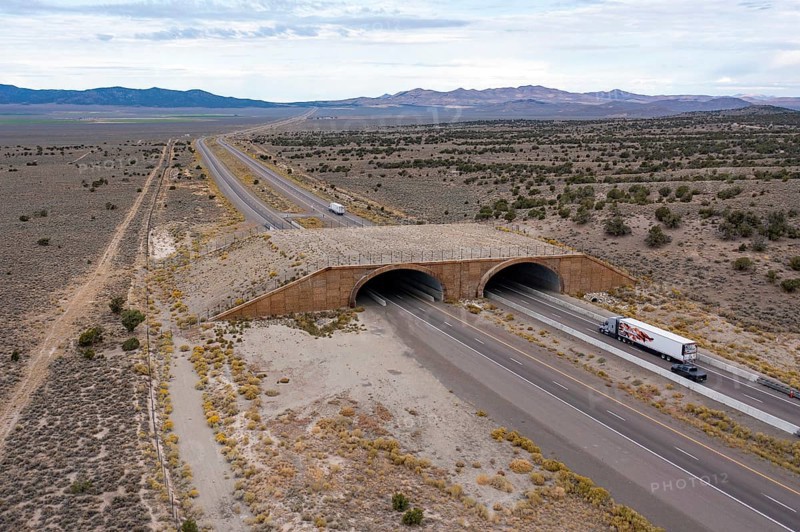Wells, Nevada - A wildlife overpass on Interstate 80 east of Wells allows elk, deer, mountain lions and other animals to safety cross the freeway, reducing collisions with vehicles