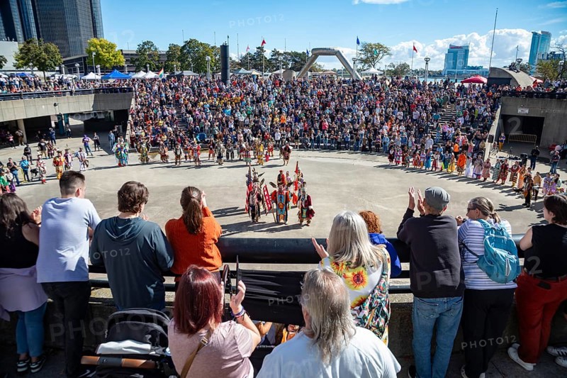 Detroit, Michigan USA - 13 October 2025 - On Indigenous People's Day, Native American tribes held a Pow Wow in downtown Detroit. The city of Detroit (originally Waawiyatanong) recognizes the day as Indigenous People's Day, while the federal government observes it only as Columbus Day