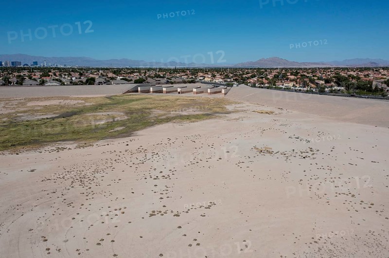 Las Vegas, Nevada - A water detention basin, one of about 100 built by the Clark County Regonal Flood Control District to temporarily collect stormwater, protecting neighborhoods from flooding