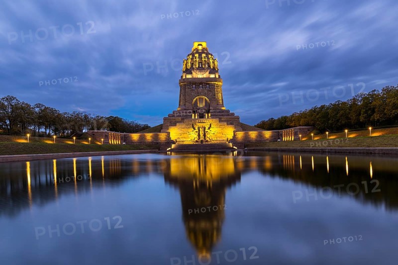 Monument to the Battle of the Nations, Lake of Tears, Blue Hour, Leipzig, Saxony, Germany