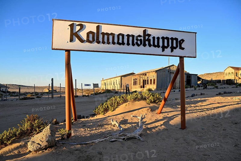 Sign Kolmanskuppe, Kolmanskuppe, near Lüderitz, Karas Region, Namibia