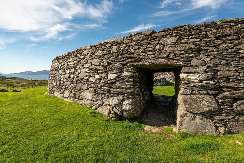 Entrance portal and outer wall of the Loher Stone Fort ring fort at Caherdaniel, Ring of Kerry, Iveragh Peninsula, County Kerry, Ireland
