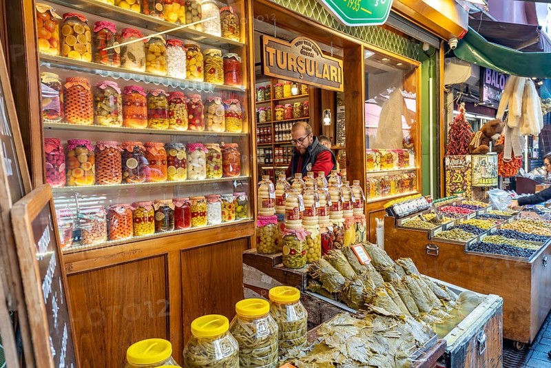 Stall with fruit and vegetables at the market in Karaköy, Istanbul, Turkey