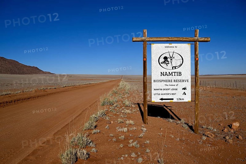 Namtib Biosphere Reserve sign on the D707, Tiras Mountains, Karas Region, Namibia
