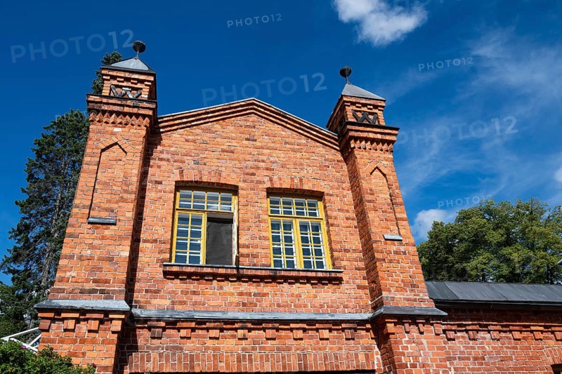 Brick building, former paper mill for the production of groundwood pulp board, UNESCO World Heritage Site Verla Factory Village, Maailmanperintökohde Verlan puuhiomo ja pahvitehdas, Verla Rapids, Kymenlaakso, near Kouvola, Finland