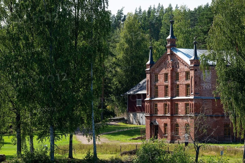 Brick factory building, former paper factory and mill for the production of groundwood pulp board, UNESCO World Heritage Site Verla Factory Village, Maailmanperintökohde Verlan puuhiomo ja pahvitehdas, Verla Rapids, Kymenlaakso, near Kouvola, Finland