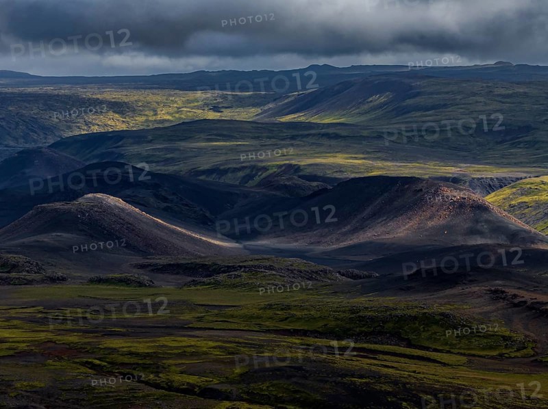 Volcanic landscape, mountains, cloudy, aerial view, summer, Reykjanes, Iceland
