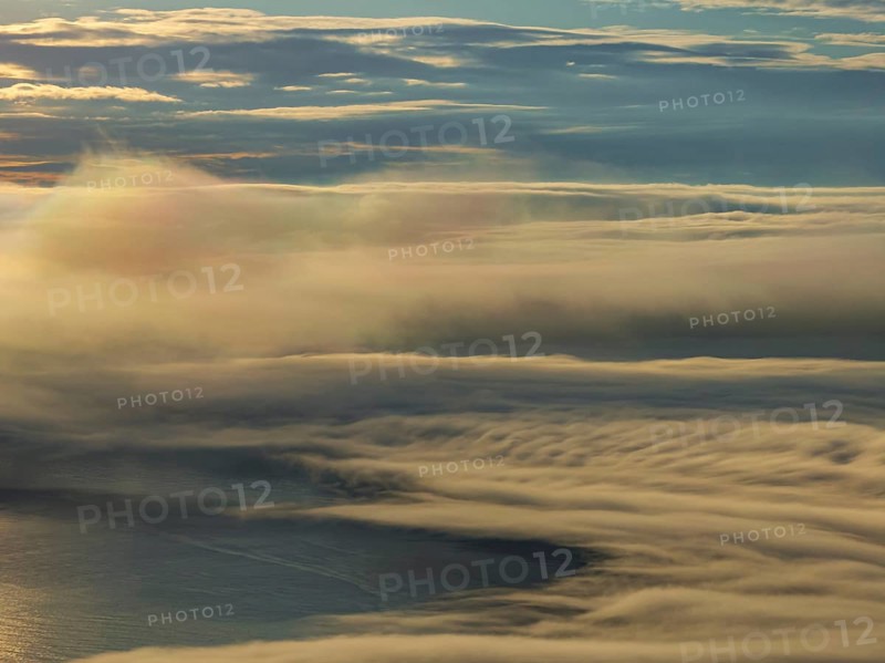 Fog, clouds, morning mood, mountains, aerial view, summer, Höfn, Iceland