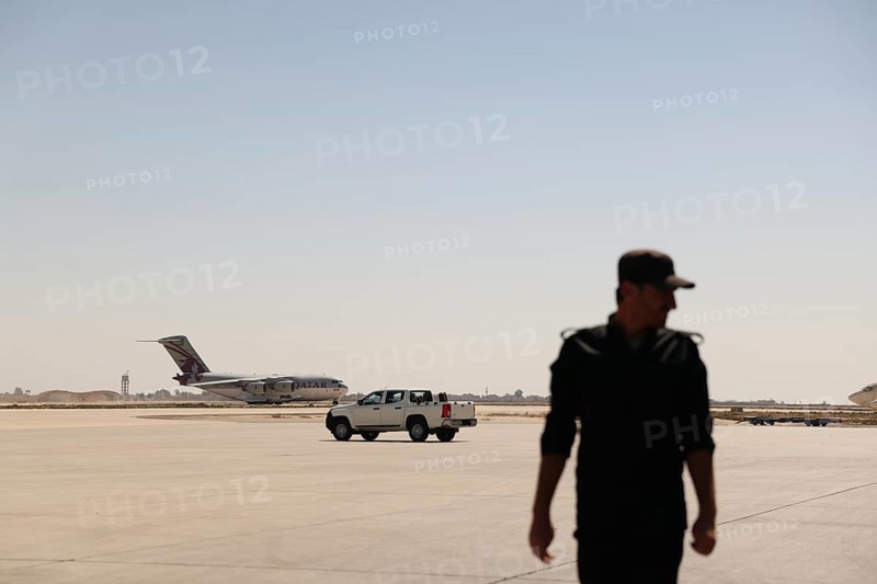 A Qatari plane carrying humanitarian and medical aid arrives at Damascus International Airport as part of Qatar's air and land relief bridge to support the Syrian people during the recovery phase, Damascus, Damascus, Syria