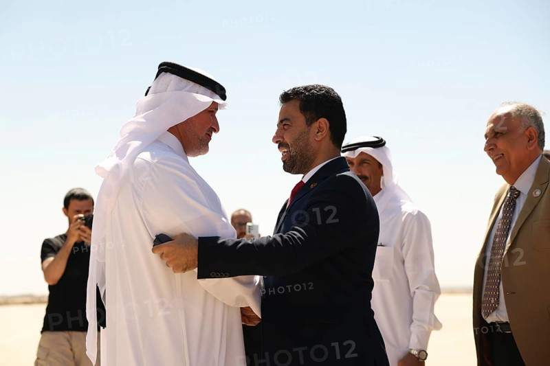 Syrian Health Minister Musab al-Omar welcomes a Qatari aircraft loaded with medical and humanitarian supplies at Damascus International Airport, part of Qatar's major aid to support Syria's recovery after the, Damascus, Damascus, Syria