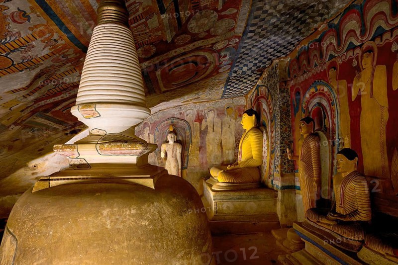 Buddha statues and murals in Dambulla Cave Temple, Dambulla, Sri Lanka