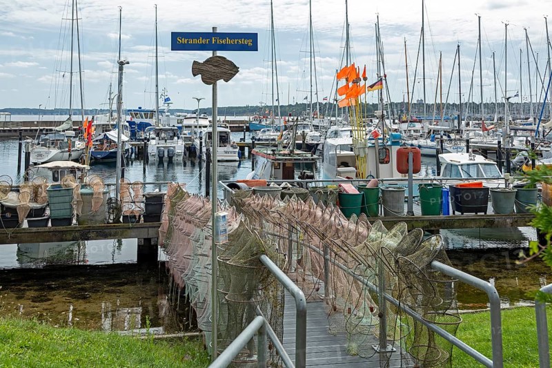 Strander Fischersteg, boat harbour, fishing harbour, marina, fish traps, Strande, Schleswig-Holstein, Germany