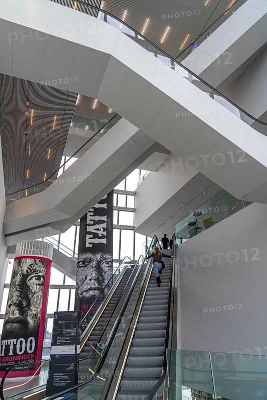 The Forum Groningen, public cultural and educational centre on the Nieuwe Markt, in the old town, with cinema, library, media labs, catering, roof terrace, study and reading areas, viewing points, 10 floors, connected by many escalators, Netherlands