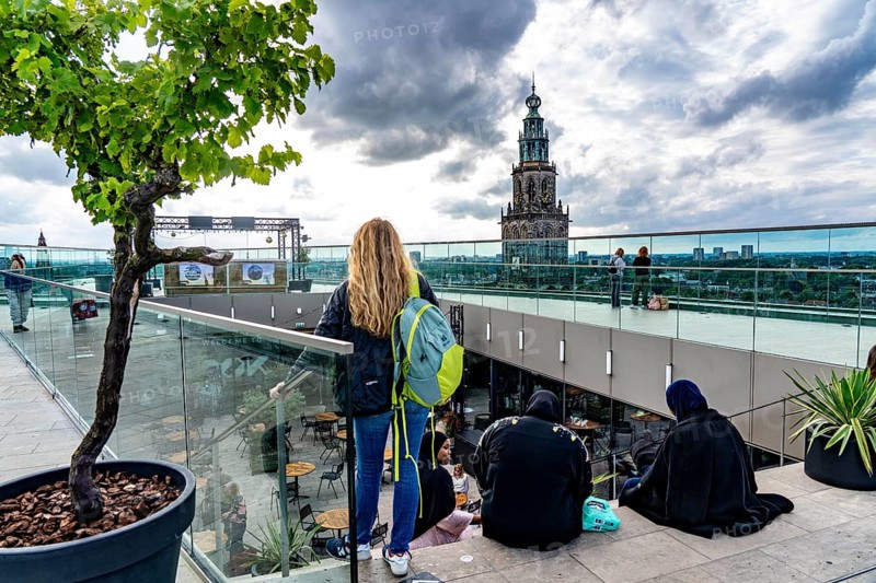The Forum Groningen, public cultural and educational centre on the Nieuwe Markt, in the old town, with cinema, library, media labs, catering, roof terrace, study and reading areas, viewing points, 10 floors, connected by many escalators, Netherlands