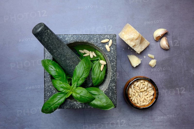 Ingredients for basil pesto, pesto alla genovese