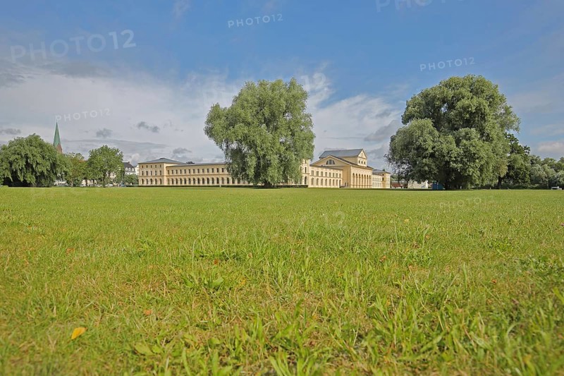 Classicist stables and ministry, lawn, park, Schwerin, Mecklenburg-Western Pomerania, Germany