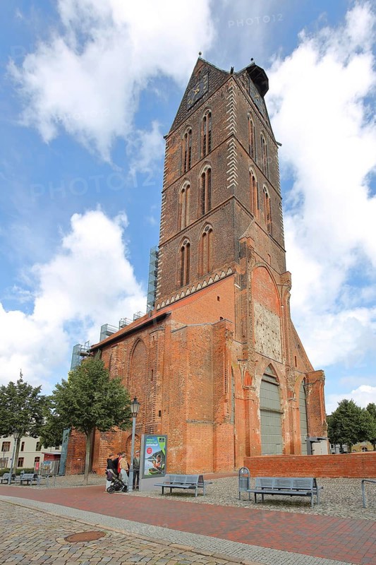 Gothic St Mary's Church tower without nave, brick church, Wismar, Mecklenburg-Western Pomerania, Germany