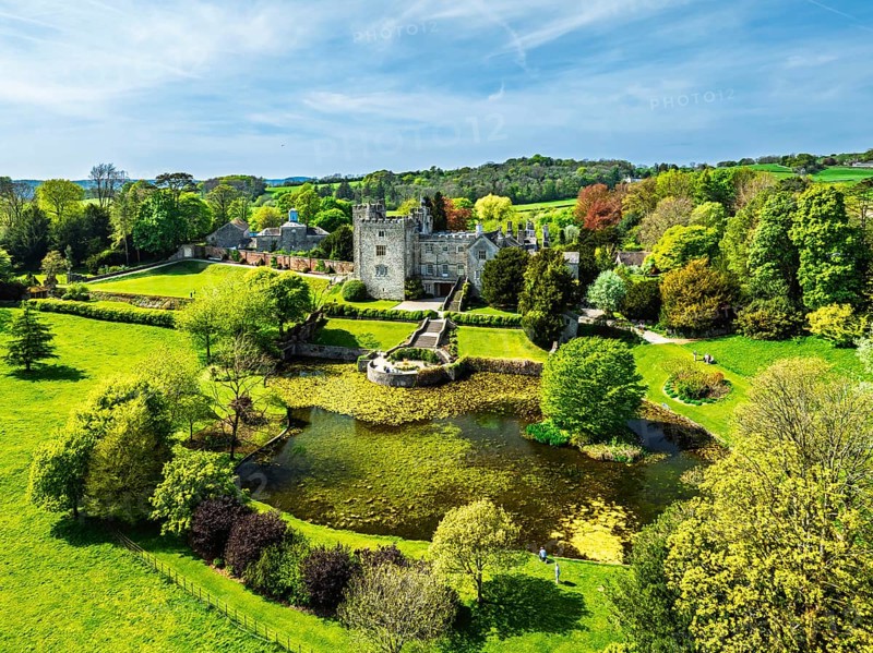 Sizergh Castle from drone, Helsington, Cumbria, England, United Kingdom