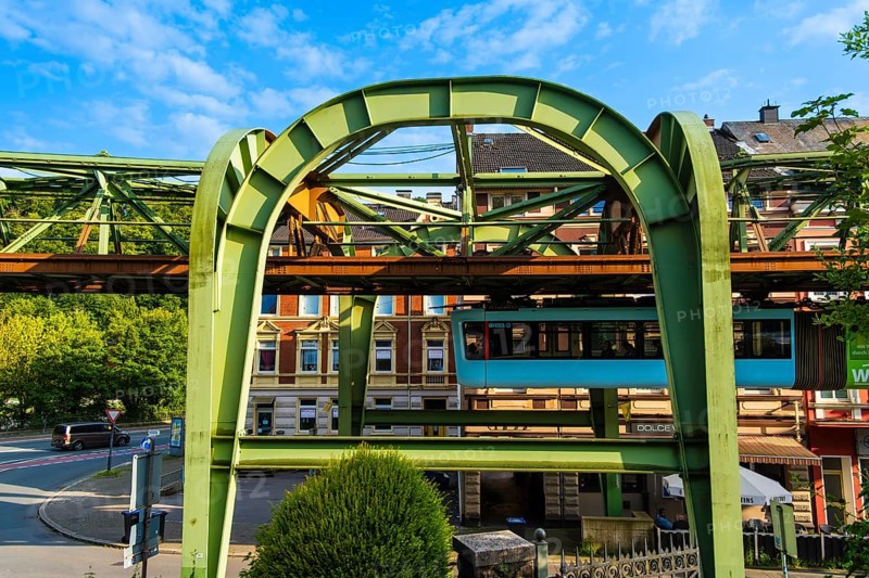The Wuppertal suspension railway near the Zoo Stadion stop, Wuppertal, Germany