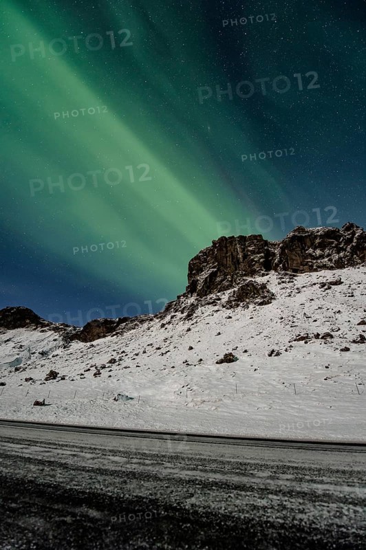 Northern Lights, Close to Vik, Ring Road, Mountains, Frost, Winter, Cold, Snow, Night, Iceland* Northern Lights, Close to Vik, Ring Road, Mountain Range, Cold, Snow, Night, Iceland