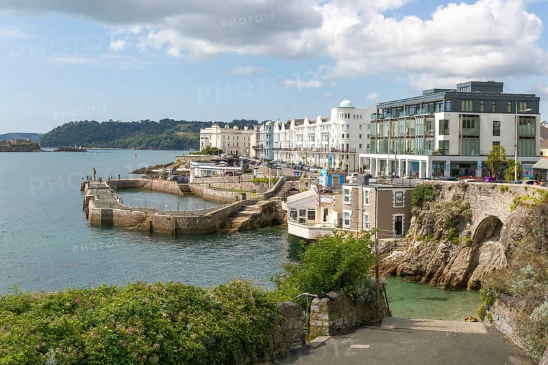 Seafront coastline waterfront, city of Plymouth, Devon, England, UK view west to West Hoe