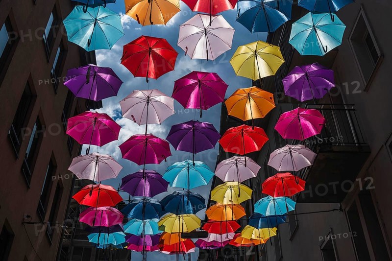 Coloured umbrellas, Interlaken, Bern, Switzerland