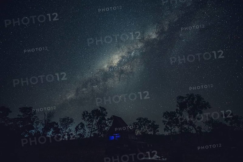 Milky Way in the Australian outback. Camping in a Landrover rooftop tent, Australia