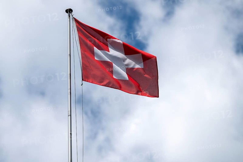 Swiss flag, Interlaken, Canton of Bern, Switzerland