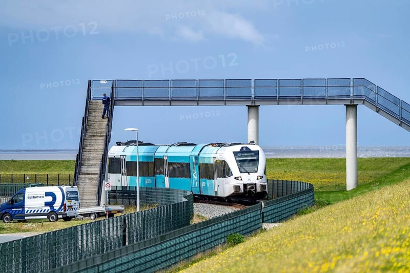 Train connection to the seaport of Eemshaven, in the Ems estuary, the British transport company Arriva operates a train connection from Groningen Central Station to the ferry harbour of Eemshaven, ferry to Borkum, ENetherlands
