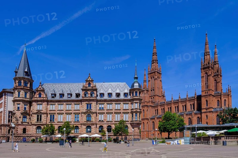 Market Square with New Town Hall, Protestant Market Church, Wiesbaden, Hesse, Germany