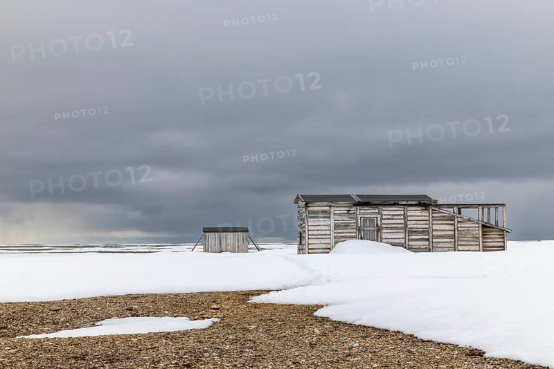 Former research station, wooden hut, Kinvika, Muchinsonfjord, Spitsbergen, Svalbard