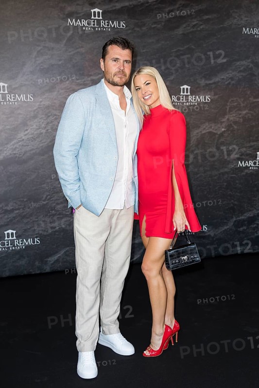 Isi Glück with man Carlos Lucio at the Remus Lifestyle Night on the roof terrace of the Pure Salt Hotel in El Toro, Magaluf, Majorca, Spain on 31/07/2025