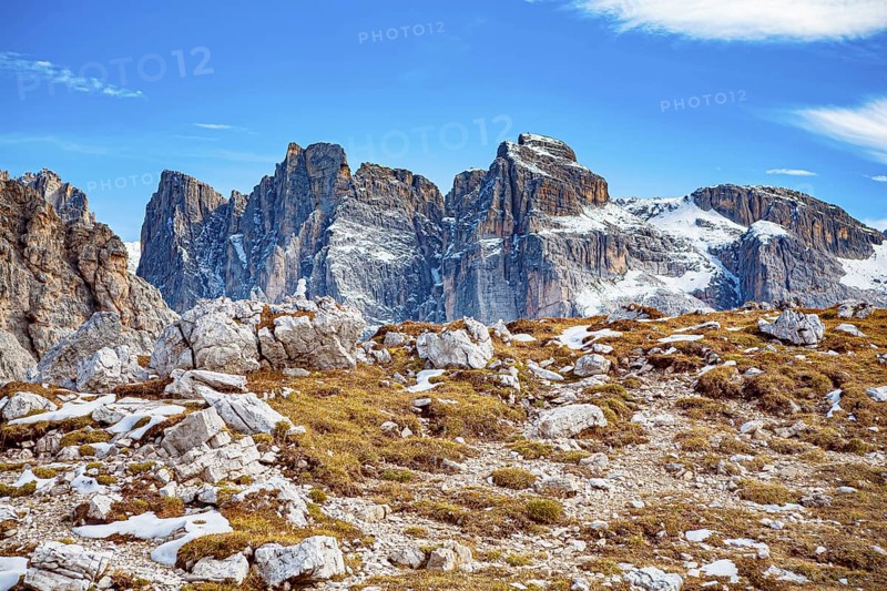 The Three Peaks in the Sesto Dolomites on the border between the provinces of Belluno in the south and South Tyrol, Italy