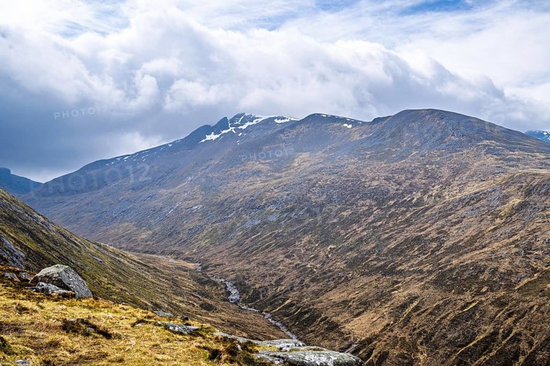 View from Nevis Range Mountains, Grampian Mountains, Fort William, Highland, Lochaber, Scotland, UK
