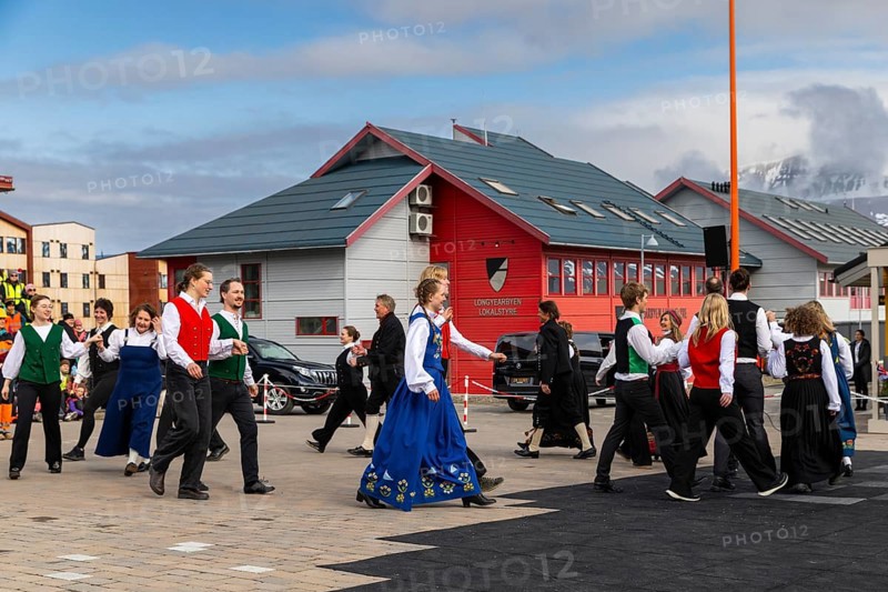 Folk dance at the reception for King Harald at the end of coal mining, Longyearbyen, Spitsbergen
