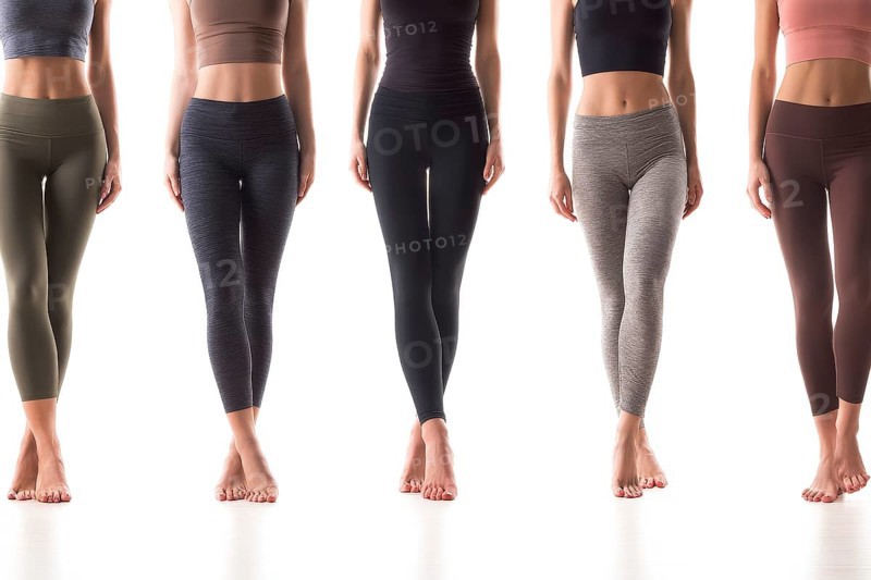 Collage of beautiful women legs in yoga pants. Concept of active sporting lifestyle physical activities and health benefits of exercise, AI generated