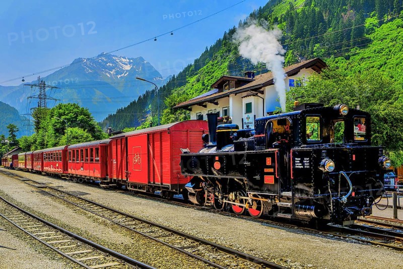 Historic Zillertal railway with steam locomotive, Zillertal, Zillertal Alps, Tyrol, Austria