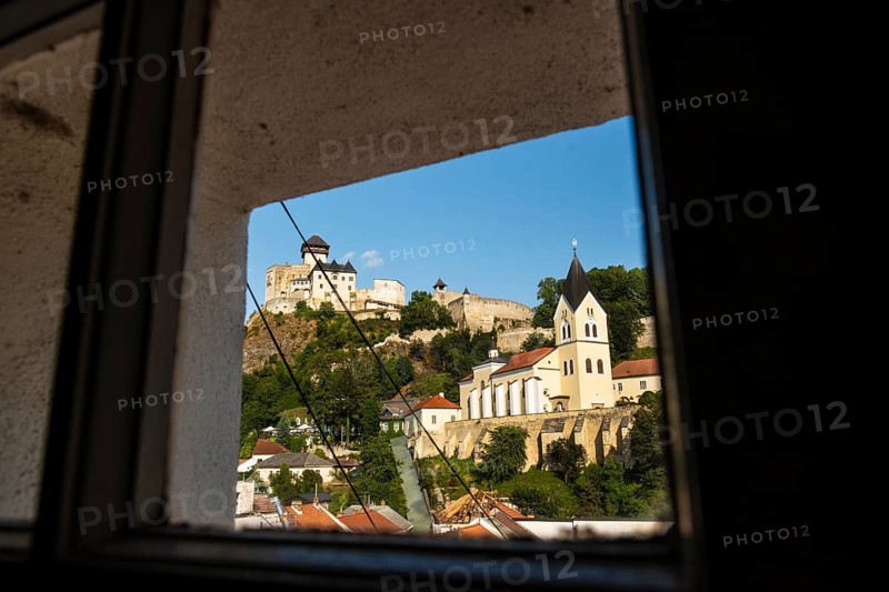View of Trencín Castle, St Mary's Castle and the old town centre from the town tower, Capital of Culture 2026, Trencín, Slovakia