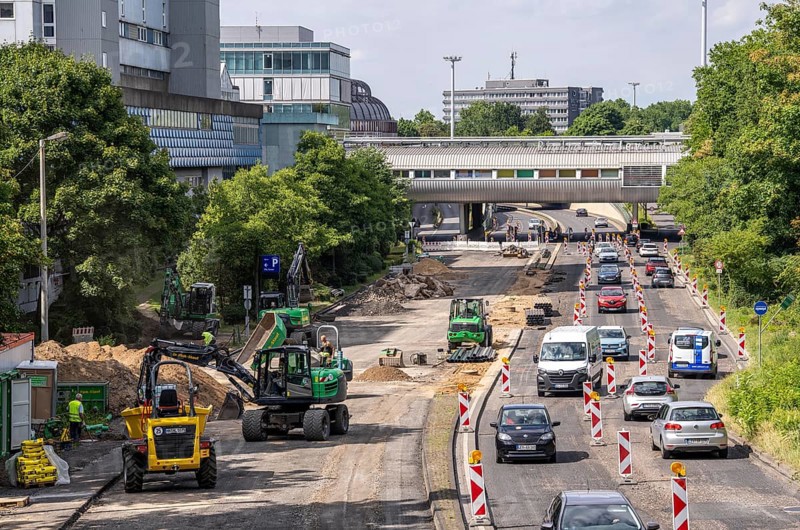 Rehabilitation of the B8, Europaring, in the city centre of Leverkusen, major infrastructure measure to renew the thoroughfare, North Rhine-Westphalia, Germany